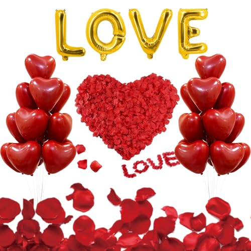 EIH1 Love Luftballons Rot 21 Stück Set konfetti luftballons 1000 Stück Rosenblätter Romantisch Deko Dekoration für Romantische Atmosphäre Heiratsantrag Valentinstag Deko Hochzeit von EIHI