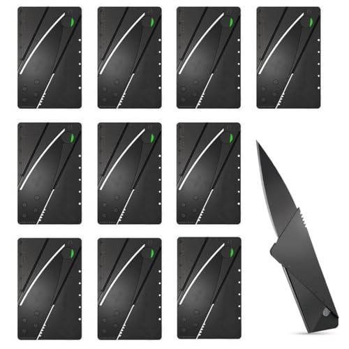 EIHI 10 Stück Kreditkartenmesser, 14Cm Kreditkartenformat Klappmesser Faltmesser, Camping-Messer, Outdoor Edelstahl Griff Taschenmesser Mini Überlebensmesser Survival Messer (Schwarz) von EIHI