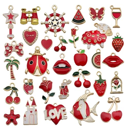 EIHI 31 Stück Rot Charms Anhänger,charms anhänger set,Zur Herstellung von Halsketten, Armbändern und Schlüsselanhängern(C) von EIHI