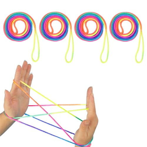EIHI Set mit 4 Finger-Twist-Spielen, Fingerspiele für Kinder, Regenbogen-Seil-Finger-Twist, Regenbogen-Fingerspiele für kleine Geschenke, Geburtstagsfeiern und Schulen, Länge 160 cm von EIHI