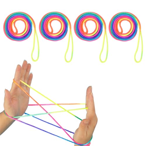 EIHI Set mit 4 Finger-Twist-Spielen, Fingerspiele für Kinder, Regenbogen-Seil-Finger-Twist, Regenbogen-Fingerspiele für kleine Geschenke, Geburtstagsfeiern und Schulen, Länge 160 cm EIHI Set mit 4 Finger-Twist-Spielen, Fingerspiele für Kinder, Regenbogen-Seil-Finger-Twist, Regenbogen-Fingerspiele für kleine Geschenke, Geburtstagsfeiern und Schulen, Länge 160 cm von EIHI