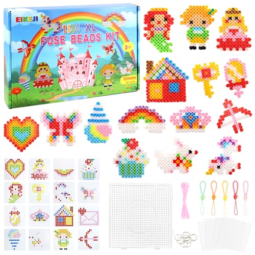 EIKEJI Große 10mm Bügelperlen Set, 1500 Stück XL Steckperlen mit Platten, 16 Bunte Farben Maxi Bügelperlen, 16 Muster und Bügelpapier, XL Bügelperlen, Kreatives Perlenset für Kinder ab 3 Jahren EIKEJI Große 10mm Bügelperlen Set, 1500 Stück XL Steckperlen mit Platten, 16 Bunte Farben Maxi Bügelperlen, 16 Muster und Bügelpapier, XL Bügelperlen, Kreatives Perlenset für Kinder ab 3 Jahren von EIKEJI