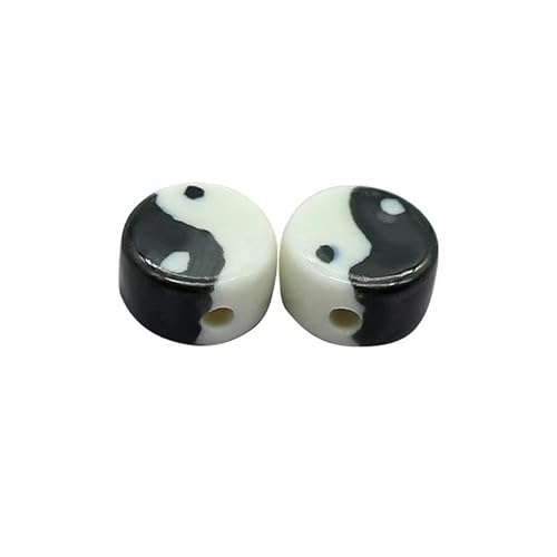 EILJSF 10 Stück 10 mm runde Tai Chi Bagua-Keramikperlen zur Schmuckherstellung lose Keramikperlen zum Basteln von Armbändern Porzellan-Ohrring-Anhängerperlen von EILJSF
