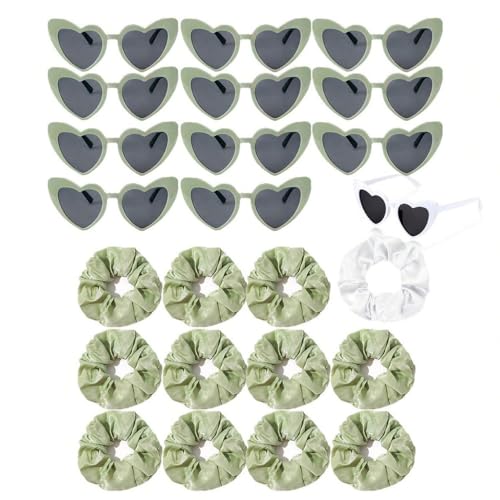 EIMZU 32 Stück Bride to Be Herz Brille Set, JGA Brille Team Braut, JGA Brille Team Braut Haargummi Armbänder für Junggesellenabschied Frauen, 12 Herzförmige Brille+12 Bride Haargummi+8 Haarklammer von EIMZU