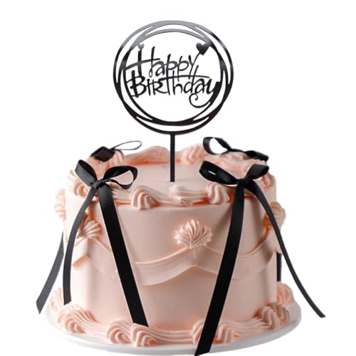 Tortenaufsatz mit schwarzer Schleife, Acryl, Happy Birthday-Schild, Kuchenaufsatz für Kuchendekorationen, Babyparty, Geburtstag, Hochzeit, Party (11 Stück, Stil 11) von EIOAUY