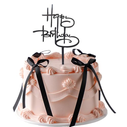 Tortenaufsatz mit schwarzer Schleife, Acryl, Happy Birthday-Schild, Kuchenaufsatz für Kuchendekorationen, Babyparty, Geburtstag, Hochzeit, Party (11 Stück, Stil 6) von EIOAUY