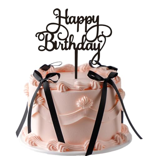 Tortenaufsatz mit schwarzer Schleife, Acryl, Happy Birthday-Schild, Kuchenaufsatz für Kuchendekorationen, Babyparty, Geburtstag, Hochzeit, Party (11 Stück, Stil 8) von EIOAUY