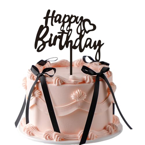 Tortenaufsatz mit schwarzer Schleife, Acryl, Happy Birthday-Schild, Kuchenaufsatz für Kuchendekorationen, Babyparty, Geburtstag, Hochzeit, Party (11 Stück, Stil 9) von EIOAUY