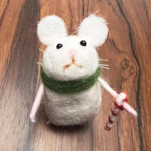 EIRZNGXQ Wollfilz-Maus-Ornament, niedliches Nadelfilz-Anfänger-Filz-Set, Mäuse-Nadelfilz, Maus, Bastelset für Halloween, Weihnachten, Heimdekoration, Geschenke (Weiß, B 1 Stück) von EIRZNGXQ