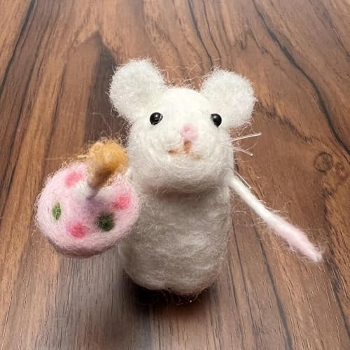 EIRZNGXQ Wollfilz-Maus-Ornament, niedliches Nadelfilz-Anfänger-Filz-Set, Mäuse-Nadelfilz, Maus, Bastelset für Halloween, Weihnachten, Heimdekoration, Geschenke (Weiß, C, 1 Stück) von EIRZNGXQ