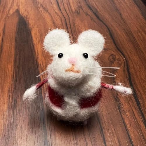 EIRZNGXQ Wollfilz-Maus-Ornament, niedliches Nadelfilz-Anfänger-Filz-Set, Mäuse-Nadelfilz, Maus, Bastelset für Halloween, Weihnachten, Heimdekoration, Geschenke (Weiß, E, 1 Stück) von EIRZNGXQ