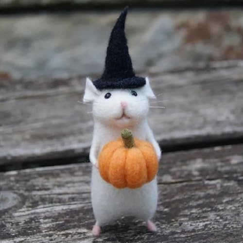 EIRZNGXQ Wollfilz-Maus-Ornament, niedliches Nadelfilz-Anfänger-Filz-Set, Mäuse-Nadelfilz, Maus, Bastelset für Halloween, Weihnachten, Heimdekoration, Geschenke (Weiß A, 1 Stück) von EIRZNGXQ