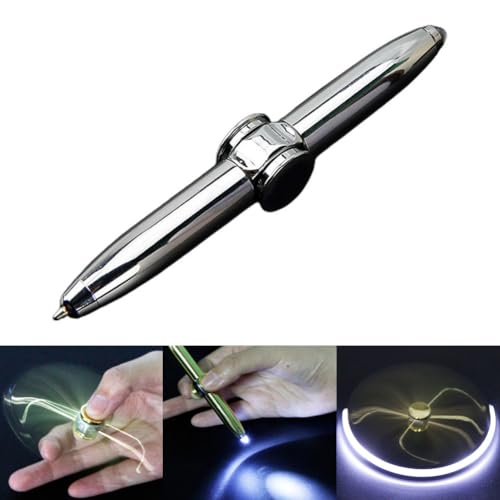 EIRZNGXQ Spinning Pen, Fidget Spinner Pen mit LED-Licht, Schreibwerkzeug Praktischer Fidget Pen Beleuchtete Spitze Stift Kugelschreiber für Beleuchtung zum Schreiben im Dunkeln, Silberfarben von EIRZNGXQ