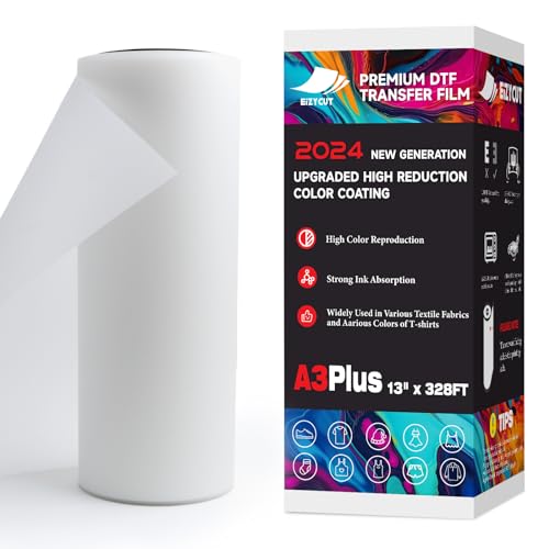 EIZYCUT DTF Transferfolienrolle, 33 cm x 100 m, A3 Plus Premium DTF Filmrolle, doppelseitig, matt, PET-Wärmeübertragung, DTF-Papierrolle für alle dunklen Stoffe, Textilien und Farben, T-Shirts EIZYCUT DTF Transferfolienrolle, 33 cm x 100 m, A3 Plus Premium DTF Filmrolle, doppelseitig, matt, PET-Wärmeübertragung, DTF-Papierrolle für alle dunklen Stoffe, Textilien und Farben, T-Shirts von EIZYCUT