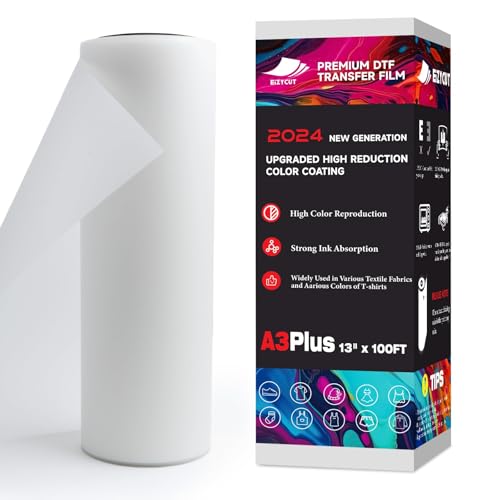 EIZYCUT DTF Transferfolienrolle 33 cm x 30,5 m – A3 Plus Premium DTF Folienrolle, doppelseitig, matt, PET-Wärmetransfer, DTF-Papierrolle für alle dunklen Stoffe, Textilien und Farben, T-Shirts EIZYCUT DTF Transferfolienrolle 33 cm x 30,5 m – A3 Plus Premium DTF Folienrolle, doppelseitig, matt, PET-Wärmetransfer, DTF-Papierrolle für alle dunklen Stoffe, Textilien und Farben, T-Shirts von EIZYCUT
