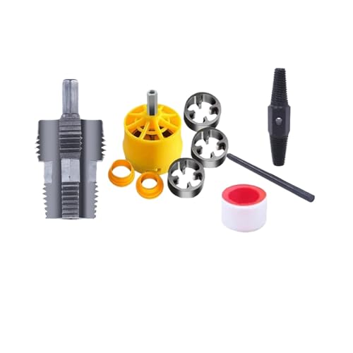PVC-Rohr-Gewindeschneider-Set mit Innengewindeöffner, reibungsloses Arbeiten, effizienter Heimgebrauch mit 1/2", 3/4", 1" Matrizen, Rohr-Rundmatrizen-Set(With Wire Remover) von EJPPDHCO