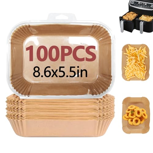 EKACO 100 Stück Luftfritteusen-Einlagen für Ninja, 21,8 x 14 cm, Einweg-Luftfritteusenpapier, Doppelkorb, antihaftbeschichtet, ungebleichtes Pergamentpapier, Backzubehör, Einlagen für Natural Ninja von EKACO