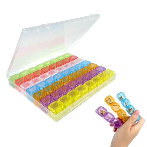 EKIND Multifunktionale Aufbewahrungsbox aus Kunststoff mit 56 getrennten Fächern, Aufbewahrungsbox für Nageldiamanten, Perlen, Kunst, Handwerk, Schmuck, bequem zu tragen und abzurufen (bunt) von EKIND