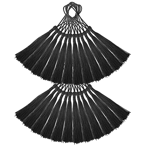 EKIND Seidige Seidenquasten, 13 cm, seidig, handgefertigt, weich, Mini-Quasten für Schmuckherstellung, Souvenir, Lesezeichen, Bastelzubehör (25 Stück, schwarz) von EKIND