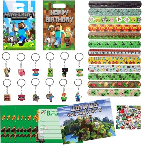EKKONG 106 Stück Gaming-Partytütenfüller, Minenarbeiter-Partygeschenke, Bergmann-Partytütenfüller-Set mit Schlüsselanhänger, Slap-Bändern, Partytüten, Aufkleber, Einladungskarten EKKONG 106 Stück Gaming-Partytütenfüller, Minenarbeiter-Partygeschenke, Bergmann-Partytütenfüller-Set mit Schlüsselanhänger, Slap-Bändern, Partytüten, Aufkleber, Einladungskarten von EKKONG