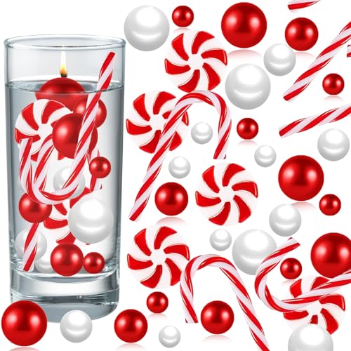 120 Stück Weihnachtsvasenfüller, wasserperlen für vasenfüller, Zuckerstangen, Weihnachtsperlen, für Weihnachten, Zuhause, Tischdekoration, Schwimmende Kerzen (A) von EKKONG