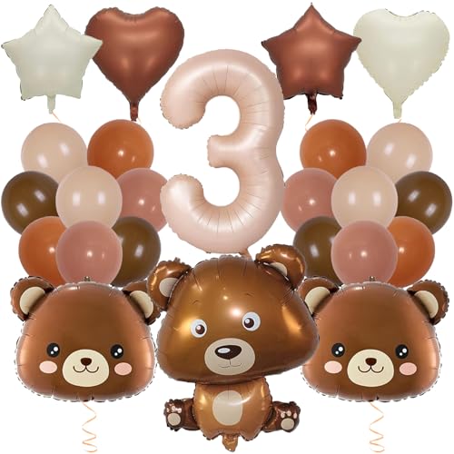 EKKONG Bär Luftballons Geburtstag, Teddybär Geburtstagsballon 24 Stück Kleinen Braunbär Ballons Kindergeburtstag für 1/2/3 Jahre Kinder Geburtstags Babydusche Dekoration (3) von EKKONG