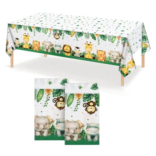 EKKONG Einweg Tischdecke, 2 Stück Dschungel Safari Party Tischdecken Wasserdicht Partytischdecke Kunststoff Tischtuch für Kinder Jungs Mädchen Geburtstag Dekoration von EKKONG