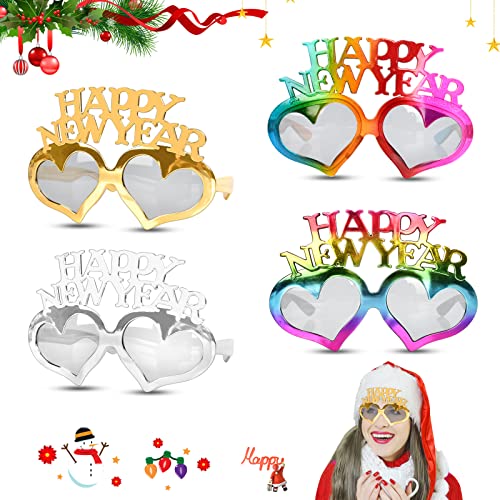 EKKONG Silvester Brillen, Frohes Neues jahr Brillen 2024 Happy New Year Partybrille 4 Stück für Silvester Party, Neujahrsdeko, Foto Requisiten, Party Mitgebsel von EKKONG