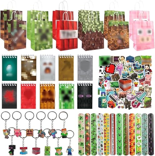 EKKONG Gamer-Partygeschenke, 96 Stück, Partytütenfüller mit Schlüsselanhänger-Aufklebern, Slap-Bänder, Partytüten, Notizbuch, Partyzubehör, Goodie-Bag-Füllstoffe für Kinder von EKKONG
