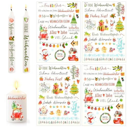 EKKONG Kerzentattoos Weihnachten 4 Stück Kerzen Sticker Weihnachten Kerzenfolien Kerzen Tattoo für Kerzen DIY Dekoration von EKKONG