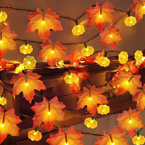 EKKONG Kürbis Lichterkette Batterie,Kürbisse Herbst Lichterketten 3M 20LED Herbst Ahornblatt Girlande Lichterkette für Halloween,Party,Innen,Kinderzimmer,Haus EKKONG Kürbis Lichterkette Batterie,Kürbisse Herbst Lichterketten 3M 20LED Herbst Ahornblatt Girlande Lichterkette für Halloween,Party,Innen,Kinderzimmer,Haus von EKKONG