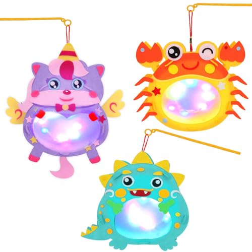Laternen Bastelset für Kinder 3 Stück Krabbe Dinosaurier Einhorn Lampion Basteln Kinder Set Kinderlaternen für Umzug Sankt Martin Halloween Laterne Laternenumzug Weihnachten von EKKONG