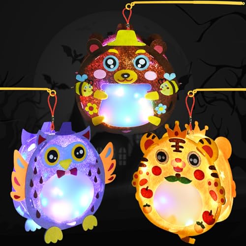 Laternen Bastelset für Kinder 3 Stück Tiger Eule Bär Lampion Basteln Kinder Set Kinderlaternen für Umzug Sankt Martin Halloween Laterne Laternenumzug Weihnachten von EKKONG