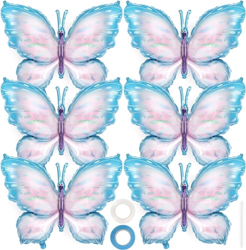 Schmetterling Luftballons, 6 Stück Folienballon Schmetterling Blau Schmetterlinge Deko Geburtstag Mädchen Schmetterling Deko für Kindergeburtstag, Hochzeit, Gartenparty (Blau) von EKKONG