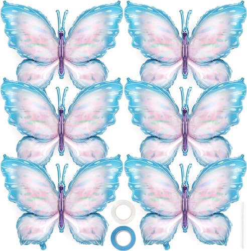 Schmetterling Luftballons, 6 Stück Folienballon Schmetterling Blau Schmetterlinge Deko Geburtstag Mädchen Schmetterling Deko für Kindergeburtstag, Hochzeit, Gartenparty (Blau) von EKKONG
