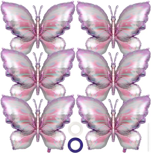 Schmetterling Luftballons, 6 Stück Folienballon Schmetterling Lila, Schmetterlinge Deko Geburtstag Mädchen Schmetterling Deko für Kindergeburtstag, Hochzeit, Gartenparty (Lila) von EKKONG