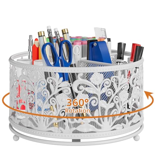 EKNITEY Drehbarer Schreibtisch-Organizer aus Netzstoff, 4 Fächer, niedlicher Stifthalter, Caddy für Büro, Kunstbedarf, Zuhause, Schule, Klassenzimmer, Weiß EKNITEY Drehbarer Schreibtisch-Organizer aus Netzstoff, 4 Fächer, niedlicher Stifthalter, Caddy für Büro, Kunstbedarf, Zuhause, Schule, Klassenzimmer, Weiß von EKNITEY