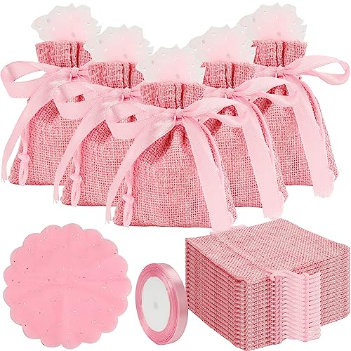EKOCEV Kleine Jutesäckchen 30 Stück Rosa Jute Geschenktüten mit Kordelzug, klein Sackleinen Taschen mit Organza und Dekoband, Jute Schmuckbeutel für Party Weihnachten und Hochzeit EKOCEV Kleine Jutesäckchen 30 Stück Rosa Jute Geschenktüten mit Kordelzug, klein Sackleinen Taschen mit Organza und Dekoband, Jute Schmuckbeutel für Party Weihnachten und Hochzeit von EKOCEV
