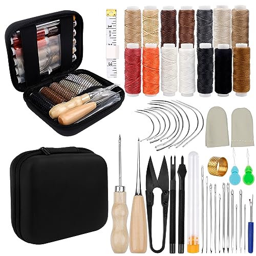 Leder Nähen Set 48-teiliges Leder Nähen Werkzeug, Leder Reparatur Set mit Gewachstem Faden Nähnadeln Nähahle für Lederhandwerk Reparaturen und Handnähen Leder Nähen Set 48-teiliges Leder Nähen Werkzeug, Leder Reparatur Set mit Gewachstem Faden Nähnadeln Nähahle für Lederhandwerk Reparaturen und Handnähen von EKOCEV