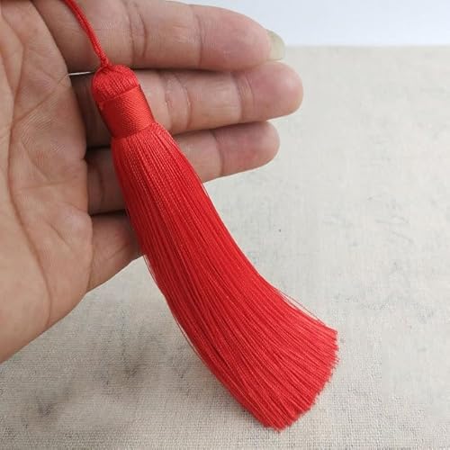 1 Stück/Los 12 cm Polyester-Quasten mit hängendem Ring, Seidennähen, Bang-Quastenbesatz, dekorative Schlüsselquasten für Anhänger, Heimdekoration, Rot, 1 Stück von EKSED