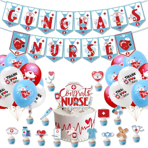 EKSMA Nurse Grad Themed Partei, Nurse Cupcake Toppers, 37 Stücke Krankenschwester Party Dekoration, einschließlich Banner, Kuchendekoration, Luftballons, Geeignet für Aktivitäten EKSMA Nurse Grad Themed Partei, Nurse Cupcake Toppers, 37 Stücke Krankenschwester Party Dekoration, einschließlich Banner, Kuchendekoration, Luftballons, Geeignet für Aktivitäten von EKSMA