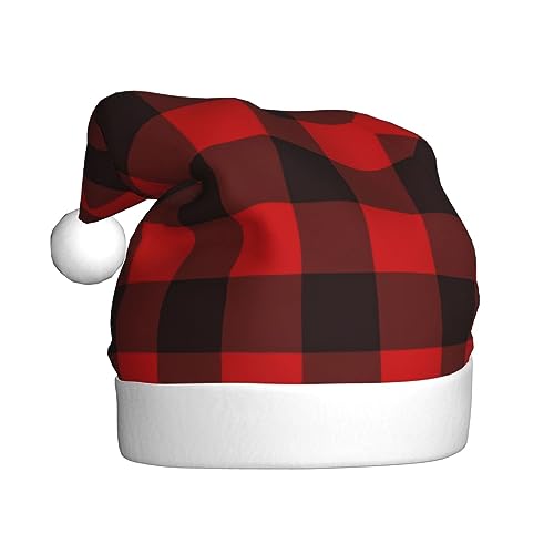 EKYOSHCZ Karierte rote und schwarze Weihnachtsmütze für Erwachsene Weihnachtsmütze Xmas Urlaub Hut für Neujahr Party Supplies von EKYOSHCZ