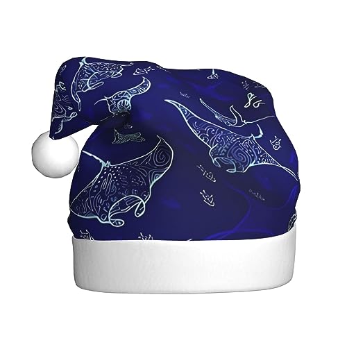 EKYOSHCZ Manta Ray und Fisch Nikolausmütze für Erwachsene Weihnachtsmütze Xmas Urlaub Hut für Neujahr Party Supplies von EKYOSHCZ