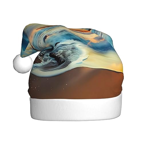 EKYOSHCZ Sonnenuntergang Strand Weihnachtsmann Hut für Erwachsene Weihnachtsmütze Xmas Urlaub Hut für Neujahr Party Supplies von EKYOSHCZ