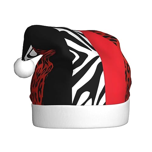 EKYOSHCZ Weihnachtsmütze mit rotem Leoparden- und Zebramotiv für Erwachsene, Weihnachtsmütze, Weihnachtsmütze für Neujahr, Partyzubehör von EKYOSHCZ