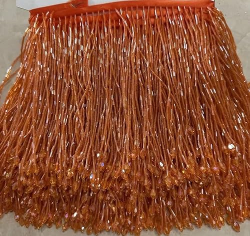 Hochwertige Perlen in vielen Farben, Quasten, Fransen, Spitze, DIY, Nähen, Hochzeitskleid, handgefertigte Perlen mit Kristallstein für Partykleid (Orange) von EL CLASICO OVERSEAS