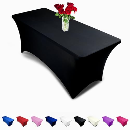 Event Linens Dehnbare Tischdecke, 182,9 cm – aus Elastan, Enge Passform für rechteckige Tische, für DJs, Messen, schwarz… von EL Event Linens