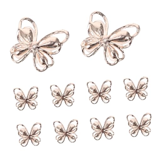 ELAYARD 10 Stück Teiliges Schmetterling Nagelcharms mit Katzenaugen effekt Roségoldene Legierung mit Strass Selbstklebende Maniküre Patches für Mädchen DIY Nagelkunst und Nagelornamente von ELAYARD