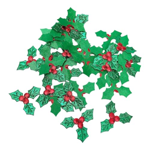 ELAYARD 100 Stück DIY Weihnachtsdeko mit Gold Grünen Stoffblättern und Roten Früchten Feine Verarbeitung Vielseitig für Tür Wand und Fensterdekoration Kreative Bastelaccessoires von ELAYARD