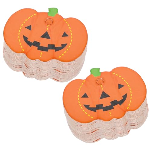 ELAYARD 100 Stück Halloween Geschenkanhänger Kürbisform Papieretiketten mit Vorgestanztem für Partydekoration DIY Basteln und Süßigkeitentüten Anhänger von ELAYARD